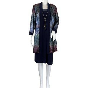 R&M Richards Women's Elegant 2 Piece Shimmer Jacket Metallic & Foil Dress Sz 16